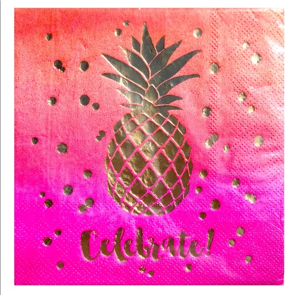 Clementine Paper Gold Foil Pineapple Cocktail Beverage Napkins (621029), 40 ct - Picture 1 of 5